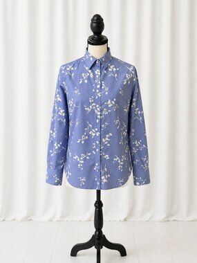 Lands’ End Blue Floral Button Down Shirt Long Sleeve Women’s Size 4